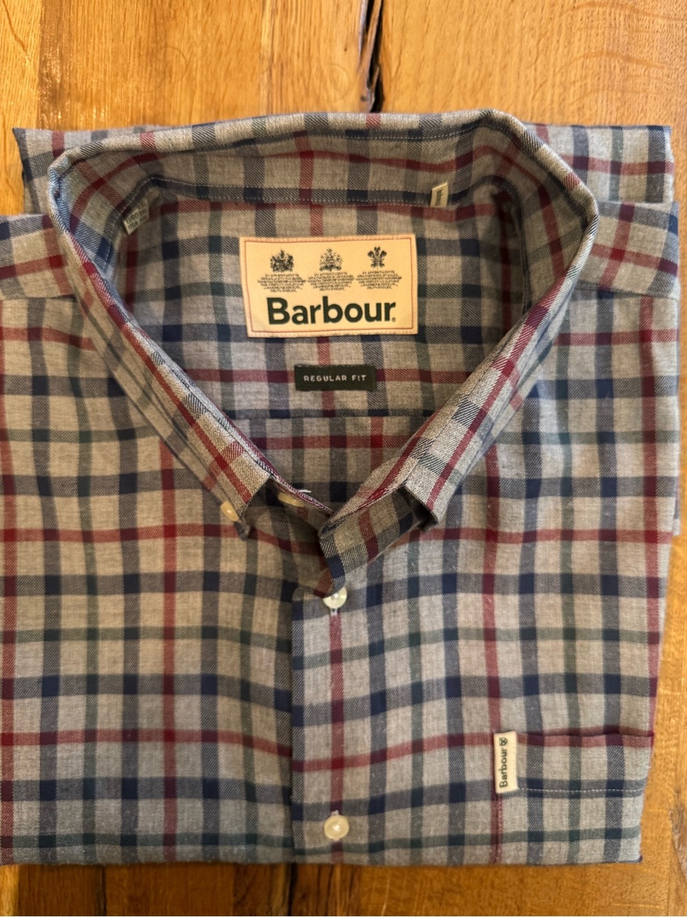 Barbour Blue, Gray & Burgundy Plaid Button-Down Shirt